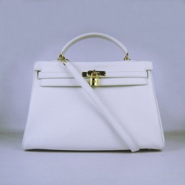 Hermes Kelly 35Cm Togo Leather Handbag White/Gold